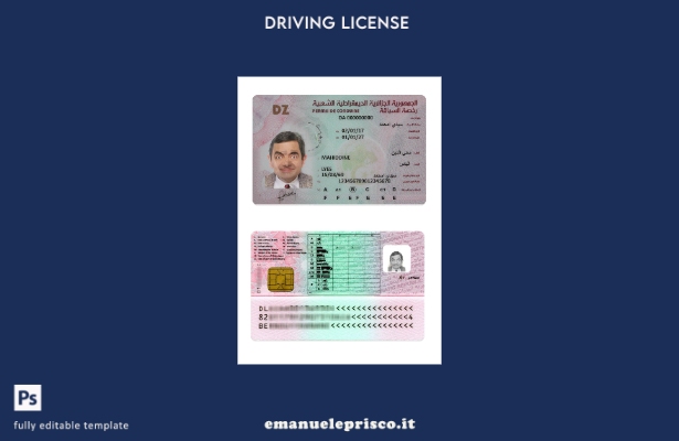 verified style modello di patente di guida algerina in stile verificato template